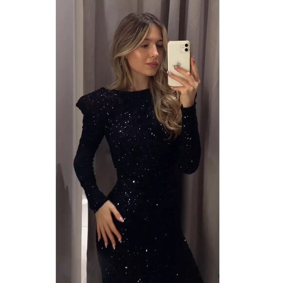 Zara Sequin Dress with Shoulder Pads ZW Collection - Picture 7 of 13